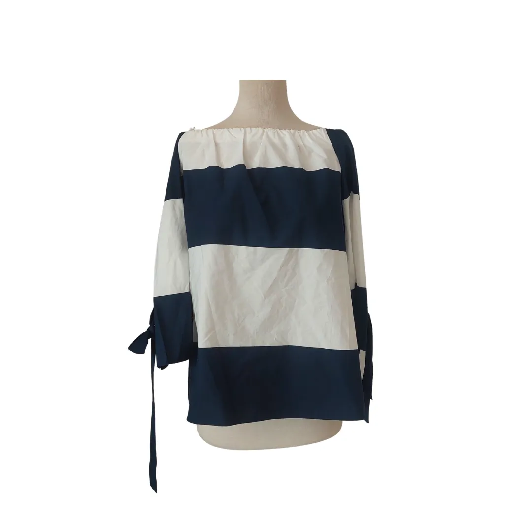 ZARA Blue & White Striped Off-shoulder Blouse | Pre Loved |