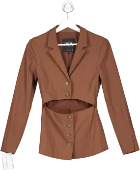 ZARA Brown Fitted Blazer With Cut Out Detail UK XS