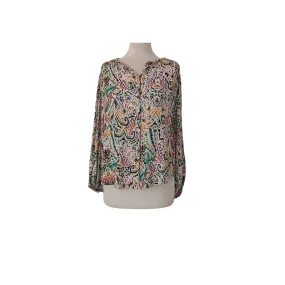 ZARA Multi-coloured Printed Metallic V-neck Top | Gently Used |